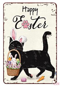 ascigo easter signs outdoor happy easter garden black cat rabbit bunny easter egg welcome tin sign chic art wall metal decorations funny iron plaque signs gift for living room office 8×12 inch
