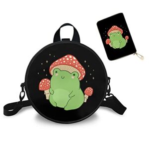boatee frog with mushroom round shoulder tote bags with small zip card holder bag, women’s crossbody shoulder handbags and mini leather zip card coin wallet