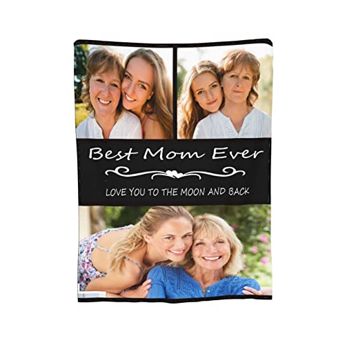 Best Mom Ever Custom Blanket, Birthday Gifts for Mom from Daughter Son with Pictures, Customized Photo Collage Mother Blankets Wife Birthday Gifts, Personalized Flannel Blanket with Photo as a Gift