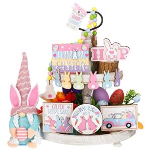 12 pcs easter tiered tray decor easter decor farmhouse wood decor bunny rabbits eggs wooden sign spring tiered tray decor decorative trays signs rustic for home table easter decoration (easter-bunny)