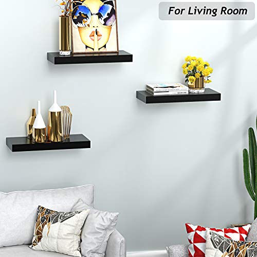 AMADA HOMEFURNISHING Floating Shelves, Invisible Wall Mounted 3 Sets, Modern Faux Wood White Wall Shelves with Matte Finish, Perfect for Bedroom, Bathroom, Living Room and Kitchen Storage