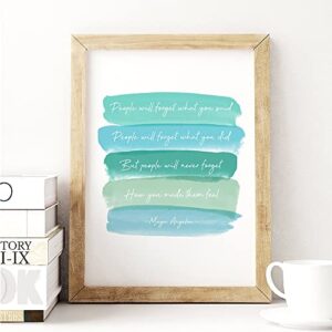 People Remember How You Made Them Feel, Inspirational Wall Art Print Poster, Teal Turquoise (8x10 inches)