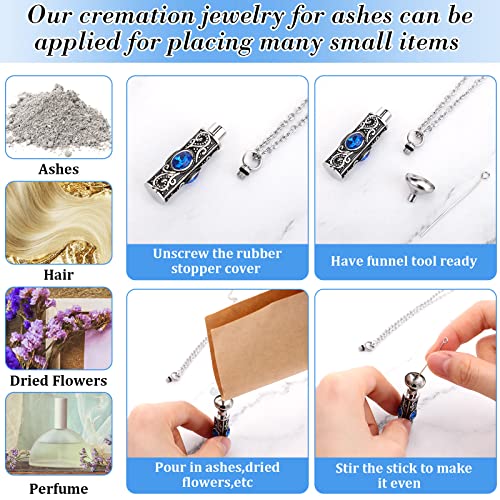 10 Pcs Urn Necklace for Ashes Cremation Jewelry Wings Tear Drop Cross Crystal Ashes Necklace Stainless Steel Zircon Memorial Locket Vertical Bar Heart Waterproof Ashes Keepsake for Men (Blue)
