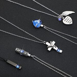 10 Pcs Urn Necklace for Ashes Cremation Jewelry Wings Tear Drop Cross Crystal Ashes Necklace Stainless Steel Zircon Memorial Locket Vertical Bar Heart Waterproof Ashes Keepsake for Men (Blue)