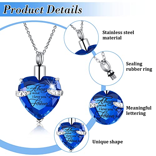 10 Pcs Urn Necklace for Ashes Cremation Jewelry Wings Tear Drop Cross Crystal Ashes Necklace Stainless Steel Zircon Memorial Locket Vertical Bar Heart Waterproof Ashes Keepsake for Men (Blue)