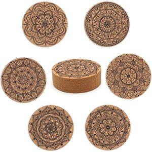 STARUBY Coasters for Drinks 6 pcs Absorbent Cork Coasters with Flower Pattern Housewarming Gifts for New Home Present for Friends, Living Room Decor, Apartment Decor