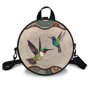 whosgniht ethnic tribal hummingbird women crossbody circle bag purse waterproof leather evening party handbag casual travel shopping shoulder bag backpack