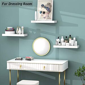 AMADA HOMEFURNISHING Floating Shelves, Invisible Wall Mounted 3 Sets, Modern Faux Wood White Wall Shelves with Matte Finish, Perfect for Bedroom, Bathroom, Living Room and Kitchen Storage