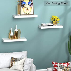 AMADA HOMEFURNISHING Floating Shelves, Invisible Wall Mounted 3 Sets, Modern Faux Wood White Wall Shelves with Matte Finish, Perfect for Bedroom, Bathroom, Living Room and Kitchen Storage