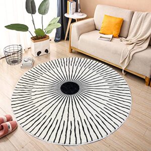 round rug 3.3ft, large non slip super soft plush area rug for kids room playroom living room bedroom, modern black and white striped floor mat carpet for home room decorative (light)