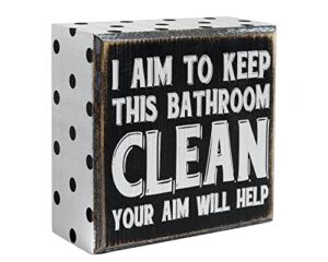 pigort i aim to keep this bathroom clean home décor sign funny bathroom farmhouse accessories rustic wood bathroom decorations shelf toilet decor wooden box signs for home 4″ x 4″ x 1.75″