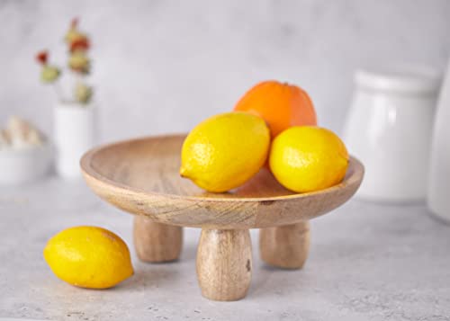 HUCH - Mango wood, Wooden bowls for decor - Fruit bowl - Decorative Bowls for Home Decor - Wood Fruit Bowl - Pedestal Bowl - Footed bowl - Wooden bowl