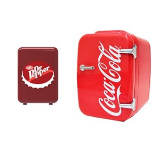 curtis mis153drp dr. pepper retro mini portable compact personal fridge cooler, 4 liter capacity, 6 cans & cooluli retro coca-cola mini fridge for bedroom – 4l/6 can 12v portable
