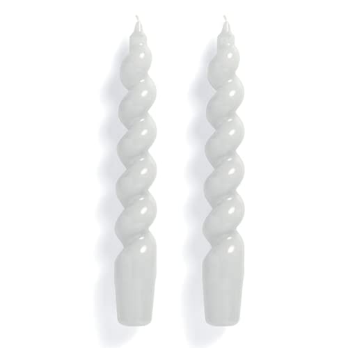 Handmade Spiral Taper Candle - 7.5 inches Twisted Candles Sticks Dripless Dinner Candle for Home Decoration Wedding Holiday Party & All Occasions, Set of 2 (White)