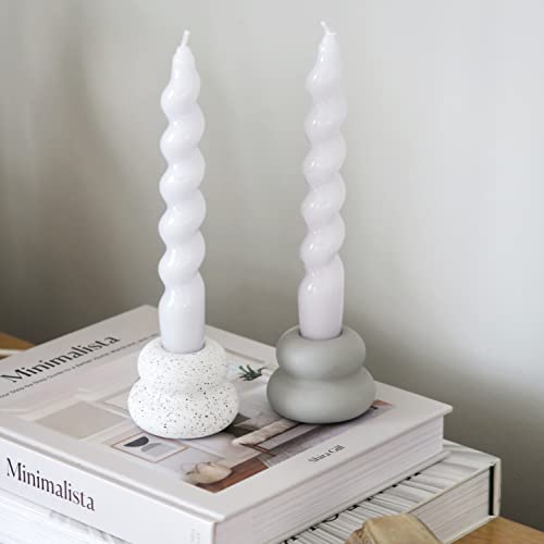 Handmade Spiral Taper Candle - 7.5 inches Twisted Candles Sticks Dripless Dinner Candle for Home Decoration Wedding Holiday Party & All Occasions, Set of 2 (White)