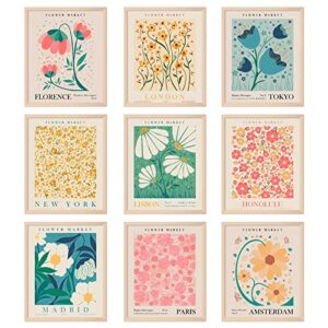 anydesign 9pcs flower market wall art prints matisse art poster decor unframed floral drawing posters colorful floral room decor for gallery room aesthetic living room bathroom decor, 8x10inch