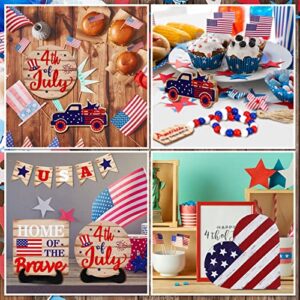 14 Pcs Patriotic Tiered Tray Decor Bundle 4th of July Wood Signs Mini Signs Red White Blue Decorations Veterans Day American Star Decor for Independence Day Home Table Decor Labor Day (Retro)
