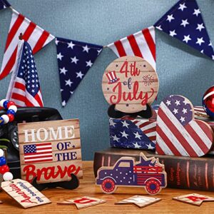 14 Pcs Patriotic Tiered Tray Decor Bundle 4th of July Wood Signs Mini Signs Red White Blue Decorations Veterans Day American Star Decor for Independence Day Home Table Decor Labor Day (Retro)