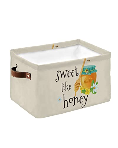 Storage Bins Large Storage Basket,Country Honey Cute Bee Collapsible Storage Bins with Handle,Plant Flower Leaf Storage Baskets Cube Organizer for Shelves Closet Nursery