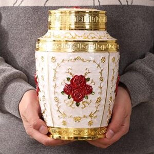 Urn for Human Ashes Adult Female - Rose Flower Cremation Urn Mom - Funeral Urn for Women Made of Zinc Alloy - Hold 200 Cubic inches of Ashes (Gold_Red)