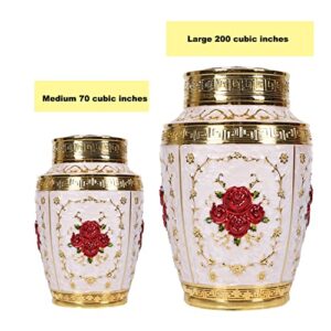 Urn for Human Ashes Adult Female - Rose Flower Cremation Urn Mom - Funeral Urn for Women Made of Zinc Alloy - Hold 200 Cubic inches of Ashes (Gold_Red)