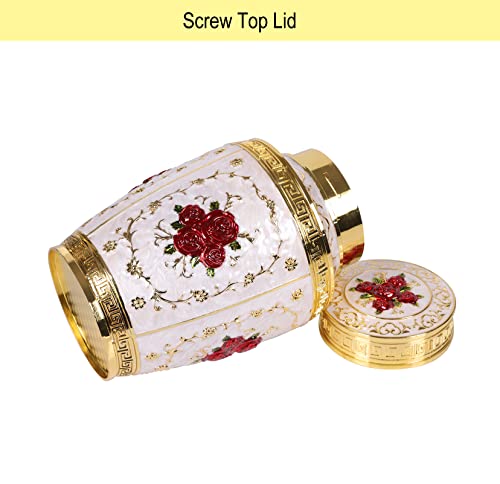 Urn for Human Ashes Adult Female - Rose Flower Cremation Urn Mom - Funeral Urn for Women Made of Zinc Alloy - Hold 200 Cubic inches of Ashes (Gold_Red)