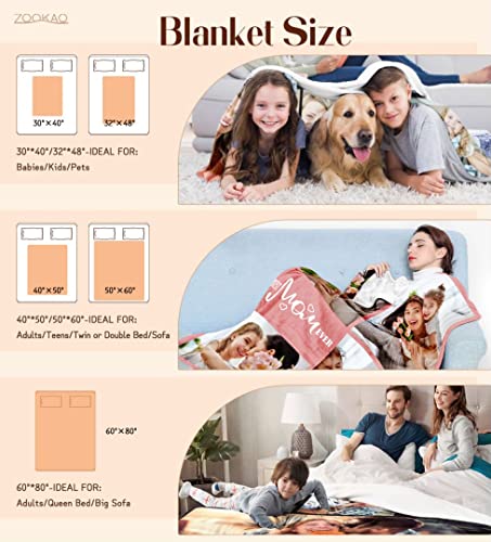 Zookao Custom Blankets with Photos and Text, Made in USA Personalized Blanket with Picture Memorial Throw Blanket for Couples, Personalized Gifts for Anniversary Valentine's Day(30"x40")