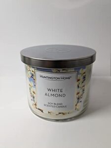 huntington home white almond soy blend scented candle 3wicks 45/60 hours