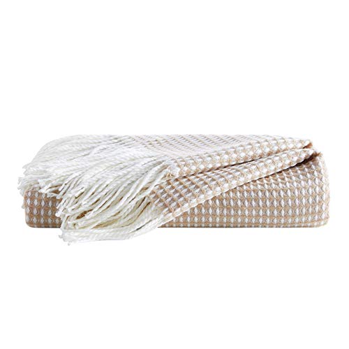 MOLLY ROCKY 100% Acrylic Waffle Throw Blanket for Home Decoration Ultra Soft Lightweight Breathable Blanket for All Season Couch Sofa Bed, 50 x 60 Inches Beige