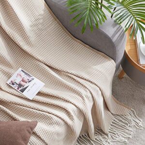 MOLLY ROCKY 100% Acrylic Waffle Throw Blanket for Home Decoration Ultra Soft Lightweight Breathable Blanket for All Season Couch Sofa Bed, 50 x 60 Inches Beige