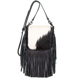 Cowhide Purse Fringe Western Purses for Women Small Crossbody Bags Wallet Leather Shoulder Cross Body Bag Messenger Bag for Women Crossbody Purse Black RLC-L161BK