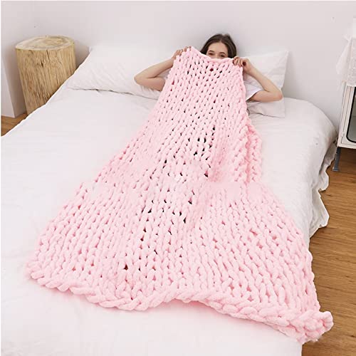 VBGYA Chunky Knit Blanket Throw, Chenille Throw 31"x31" Hand-Knitted Warm Cozy Blanket Thick Throw Blanket, Soft Boho Casual Throw Blanket Sofa Bed Rug Home Decor Gift - Light Pink