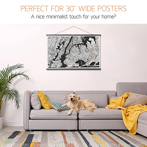 Black Magnetic Poster Hanger Frame 30" - Premium Quality Wood, Extra Strong Magnets, Quick & Easy Setup, Full Hanging Kit for Wall Art/Prints/Canvas/Photos/Pictures/Artwork/Scratch Map (30x24 30x48 30x20)