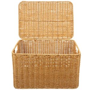 happyyami woven storage bin with lid poly-wicker storage basket rectangular household basket box organizer for shelf wardrobe home organizing