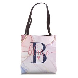 blaire letter b initial monogram calligraphy personalized tote bag