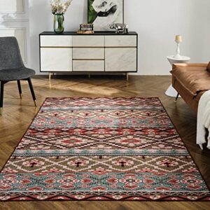 ingeroom washable rug for living room bedroom vintage area rugs boho machine washable rug non-slip prisian carpet rugs home decor, 4’x6′ ares rugs, (multi-red)