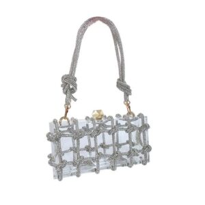 azwbag women’s evening bag sparkly rhinestone purse bling drawstring transparent acrylic clutch purse (silver)