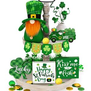 21 PCS St. Patrick's Day Decorations for Home St. Patrick's Day Tiered Tray Decor Set - Shamrock Decor Lucky Wood Sign Irish Kiss St. Patrick's Day Decor for Saint Patrick's Day Home Table Shelf
