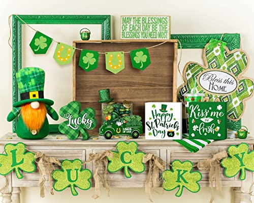 21 PCS St. Patrick's Day Decorations for Home St. Patrick's Day Tiered Tray Decor Set - Shamrock Decor Lucky Wood Sign Irish Kiss St. Patrick's Day Decor for Saint Patrick's Day Home Table Shelf