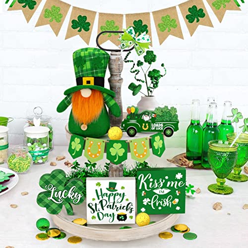 21 PCS St. Patrick's Day Decorations for Home St. Patrick's Day Tiered Tray Decor Set - Shamrock Decor Lucky Wood Sign Irish Kiss St. Patrick's Day Decor for Saint Patrick's Day Home Table Shelf