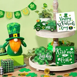 21 PCS St. Patrick's Day Decorations for Home St. Patrick's Day Tiered Tray Decor Set - Shamrock Decor Lucky Wood Sign Irish Kiss St. Patrick's Day Decor for Saint Patrick's Day Home Table Shelf