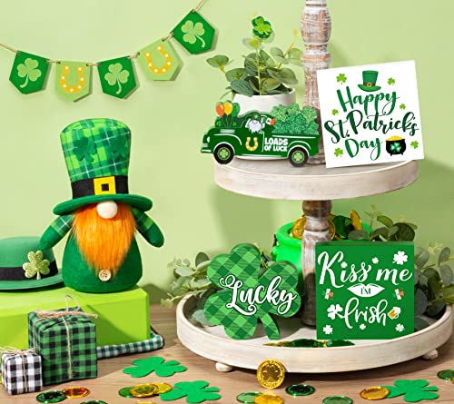 21 PCS St. Patrick's Day Decorations for Home St. Patrick's Day Tiered Tray Decor Set - Shamrock Decor Lucky Wood Sign Irish Kiss St. Patrick's Day Decor for Saint Patrick's Day Home Table Shelf