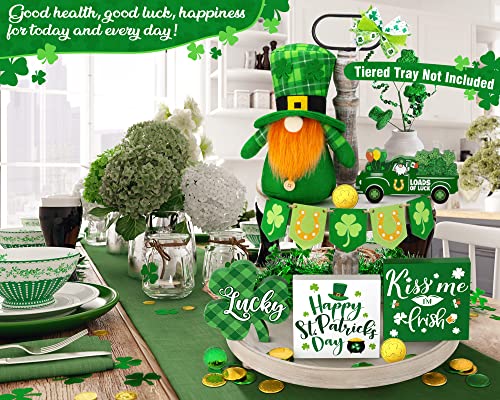 21 PCS St. Patrick's Day Decorations for Home St. Patrick's Day Tiered Tray Decor Set - Shamrock Decor Lucky Wood Sign Irish Kiss St. Patrick's Day Decor for Saint Patrick's Day Home Table Shelf