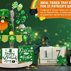 21 PCS St. Patrick's Day Decorations for Home St. Patrick's Day Tiered Tray Decor Set - Shamrock Decor Lucky Wood Sign Irish Kiss St. Patrick's Day Decor for Saint Patrick's Day Home Table Shelf