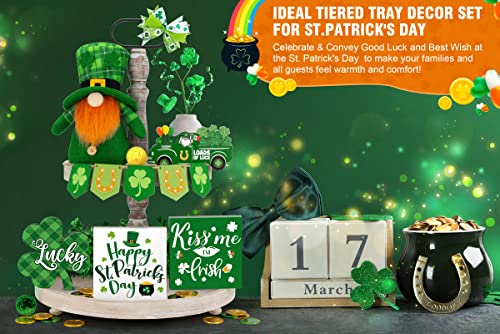 21 PCS St. Patrick's Day Decorations for Home St. Patrick's Day Tiered Tray Decor Set - Shamrock Decor Lucky Wood Sign Irish Kiss St. Patrick's Day Decor for Saint Patrick's Day Home Table Shelf