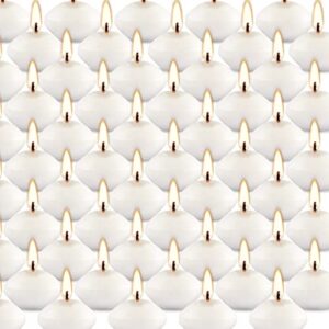 fclayvts 100 pieces 1.75 inch unscented floating candles for centerpieces, floating pool candles round burning candles decor for wedding party swimming pool bathtub dinner party favor (white)