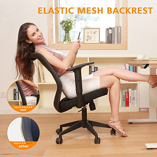 ETasker Ergonomic Office Chair Home: Mesh Desk Chairs with Wheels and Adjustable Arms - Comfortable Computer Desk Chair for Women Adults - Mid Back Swivel Task Chair for Home Office