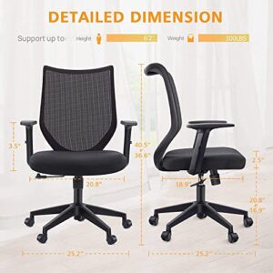 ETasker Ergonomic Office Chair Home: Mesh Desk Chairs with Wheels and Adjustable Arms - Comfortable Computer Desk Chair for Women Adults - Mid Back Swivel Task Chair for Home Office