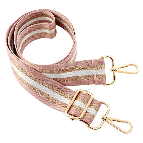 Youteer Adjustable Shoulder Crossbody Bag Strap Gold Buckle Replacement Handbag Strap Wide Purse Strap with Leather Pink Stripe