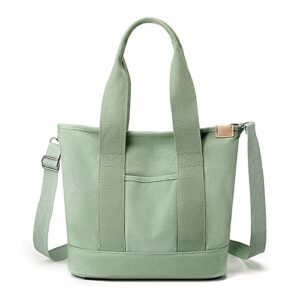 hobo handbags canvas crossbody shoulder bags multi-pocket tote bags simple shopping bag for women (m-green)